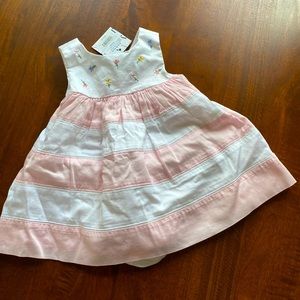 Janie and Jack Floral Pink/White Stripe Dress 3-6m